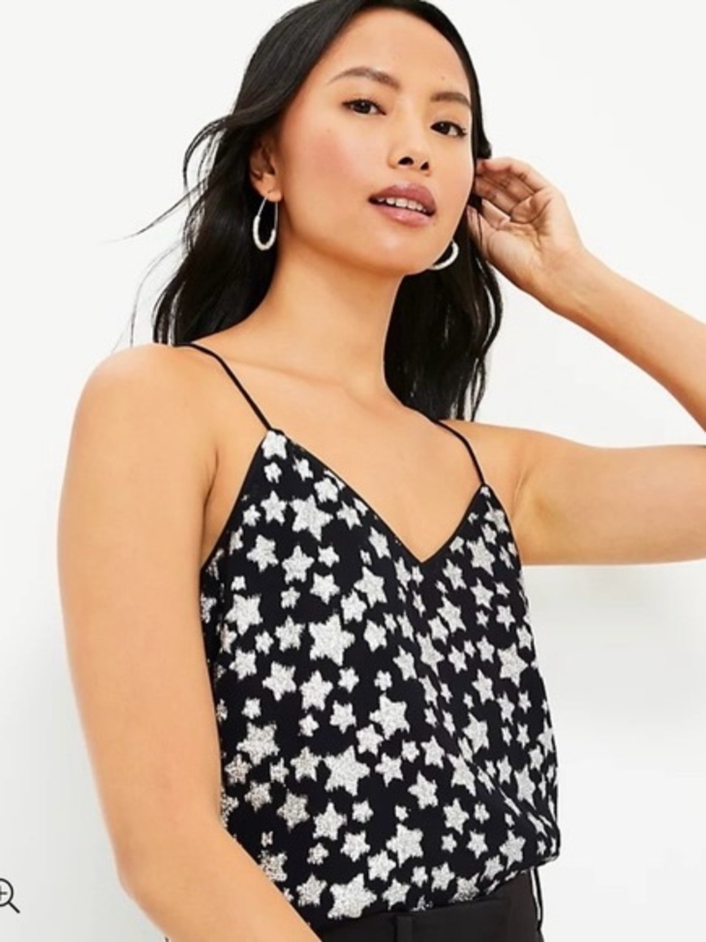 NWT LOFT Black Sequin Star V-Neck Cami Top